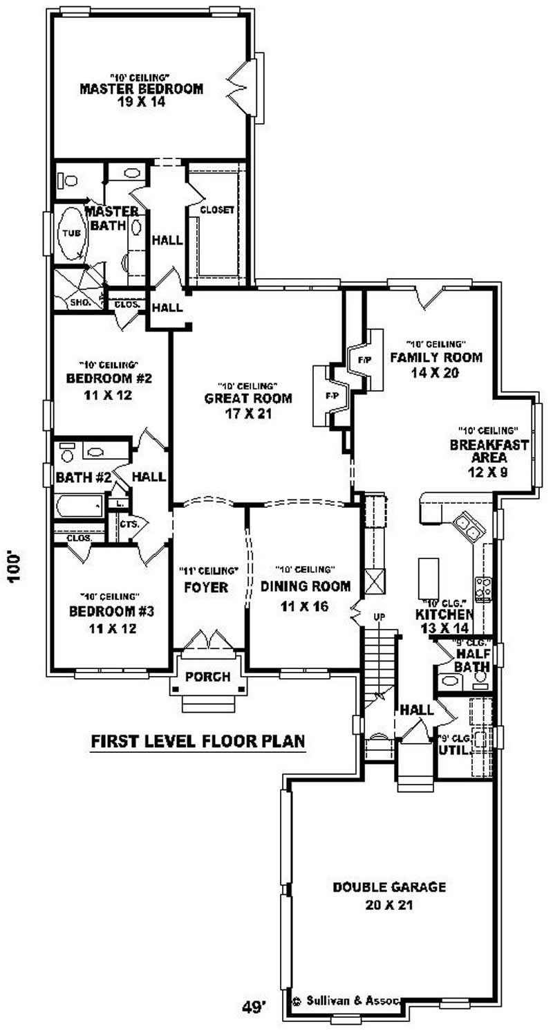 Floor Plan First Story of French Plan #170-2115