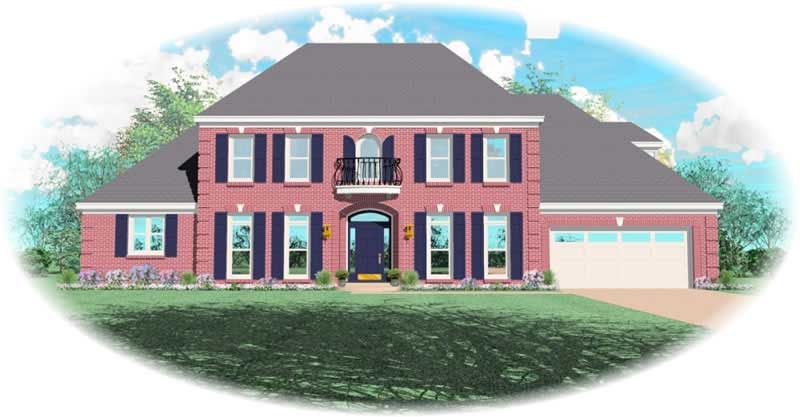Front view of French home (ThePlanCollection: House Plan #170-2136)