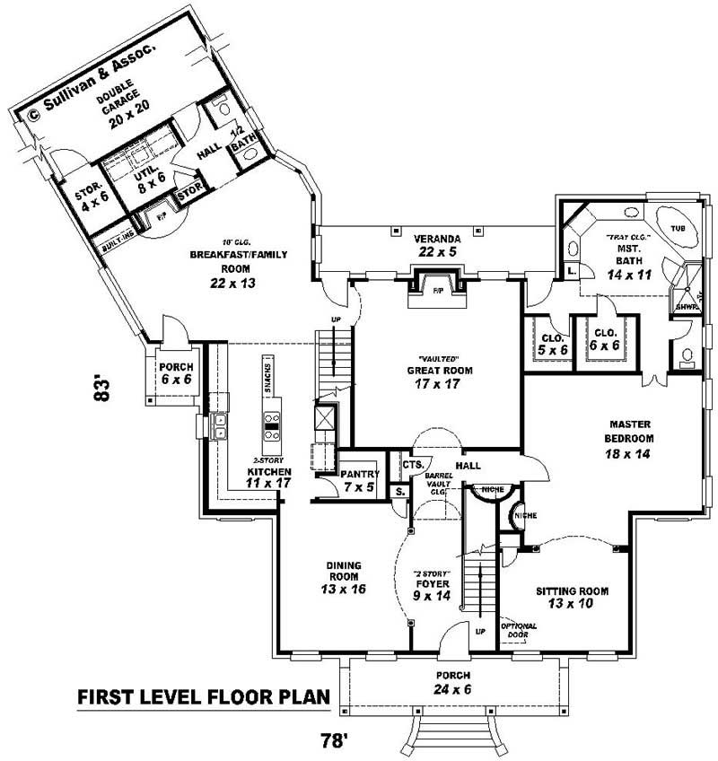 Floor Plan First Story of Traditional Plan #170-2138