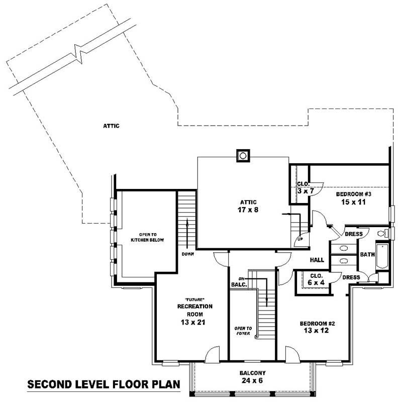 Floor Plan Second Story of Traditional Plan #170-2138