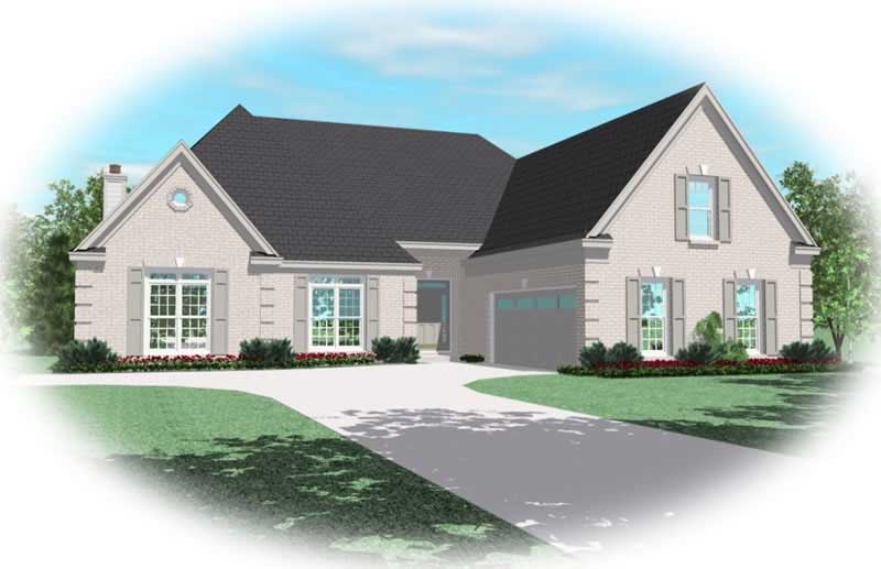 Front view of French home (ThePlanCollection: House Plan #170-2140)