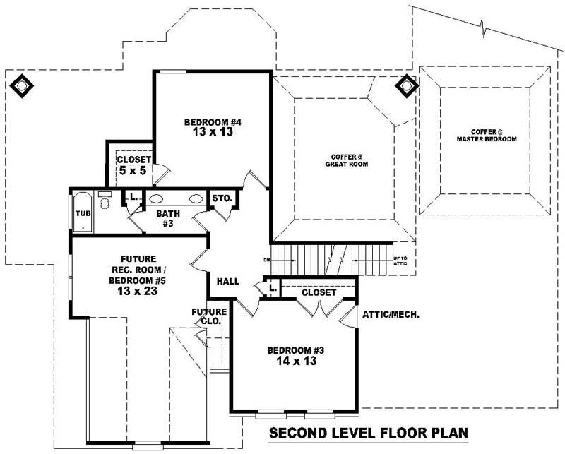 Floor Plan Second Story of French Plan #170-2145