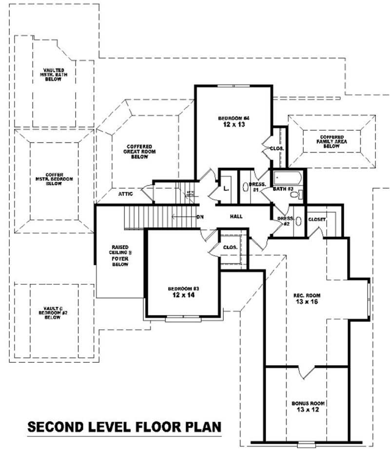 Floor Plan Second Story of French Plan #170-2154
