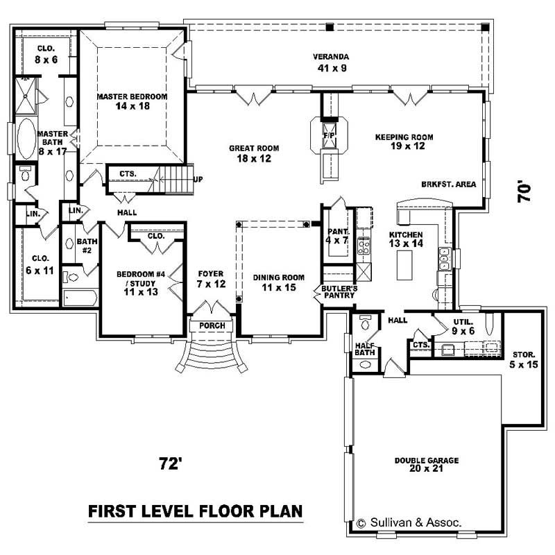 Floor Plan First Story of French Plan #170-2156
