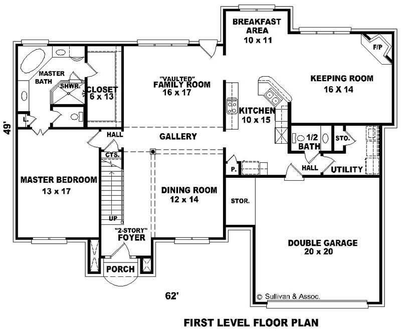 Floor Plan First Story of Traditional Plan #170-2161