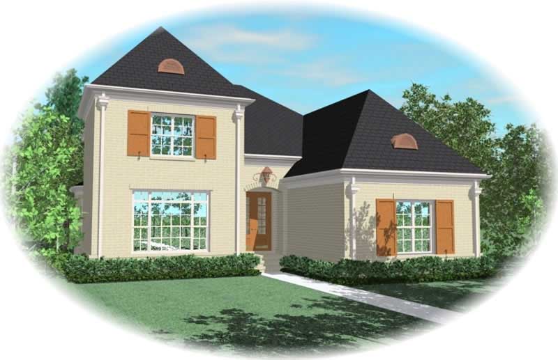 Front view of French home (ThePlanCollection: House Plan #170-2168)