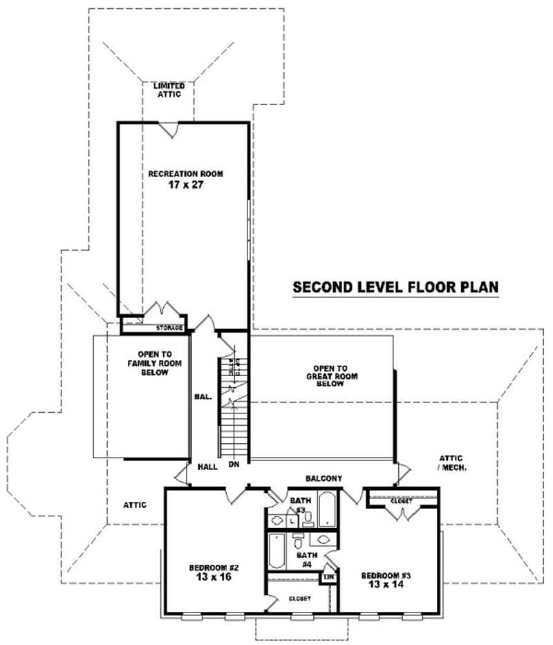 Floor Plan Second Story of French Plan #170-2179