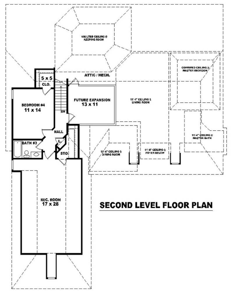 Floor Plan Second Story of French Plan #170-2180