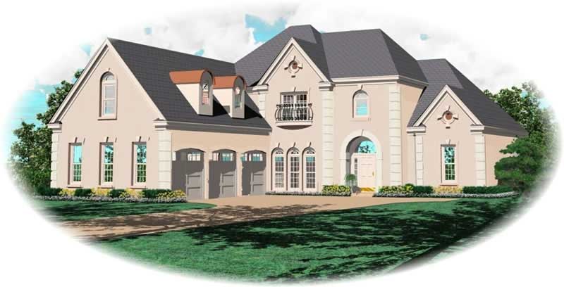 Front view of French home (ThePlanCollection: House Plan #170-2182)