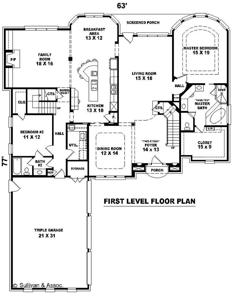 Floor Plan First Story of French Plan #170-2182