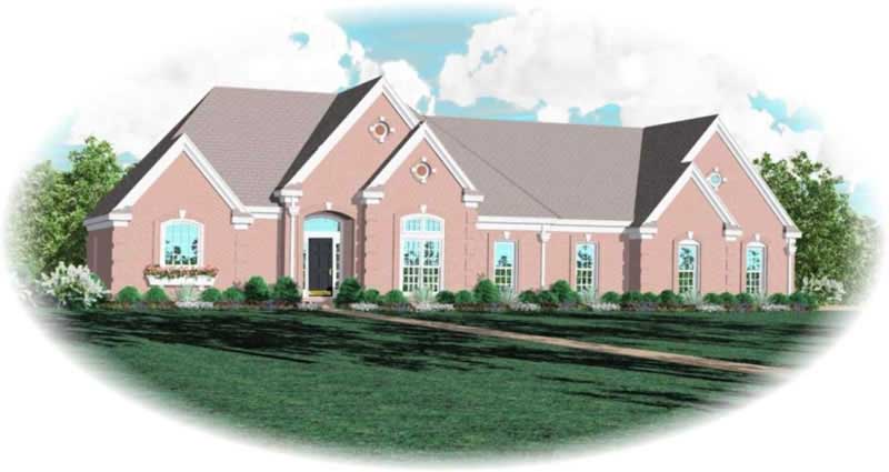 Front view of French home (ThePlanCollection: House Plan #170-2184)