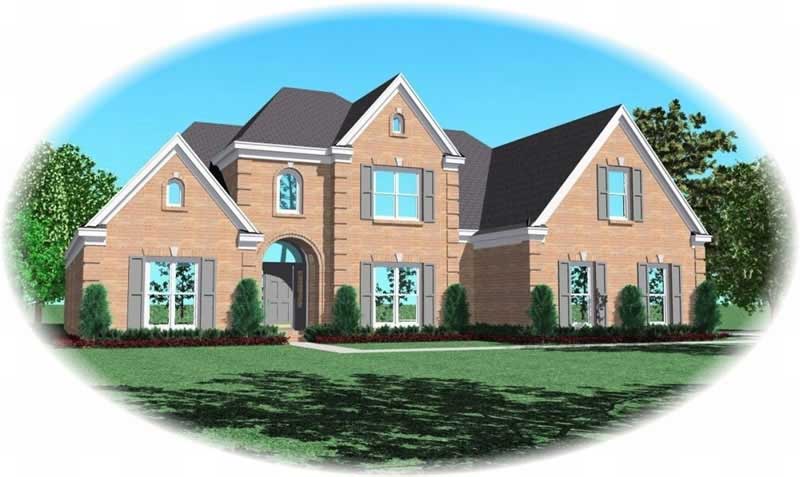Front view of French home (ThePlanCollection: House Plan #170-2187)