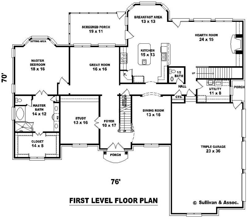 Floor Plan First Story of French Plan #170-2193