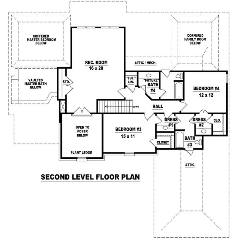 Floor Plan Second Story of French Plan #170-2199