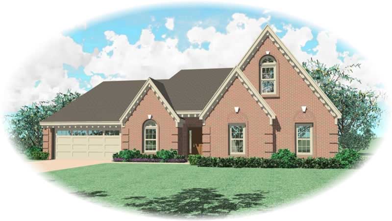Front view of French home (ThePlanCollection: House Plan #170-2200)