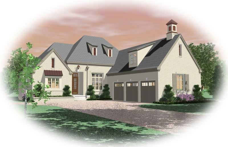 Front view of French home (ThePlanCollection: House Plan #170-2224)