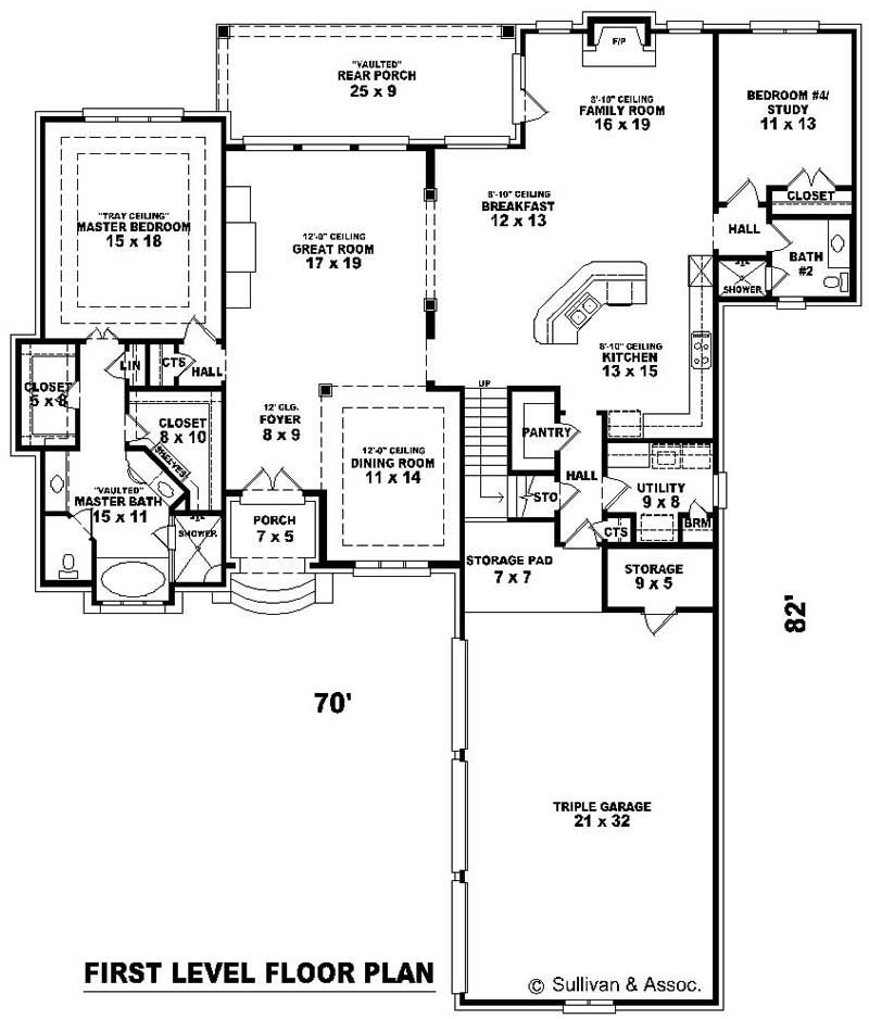 Floor Plan First Story of French Plan #170-2224