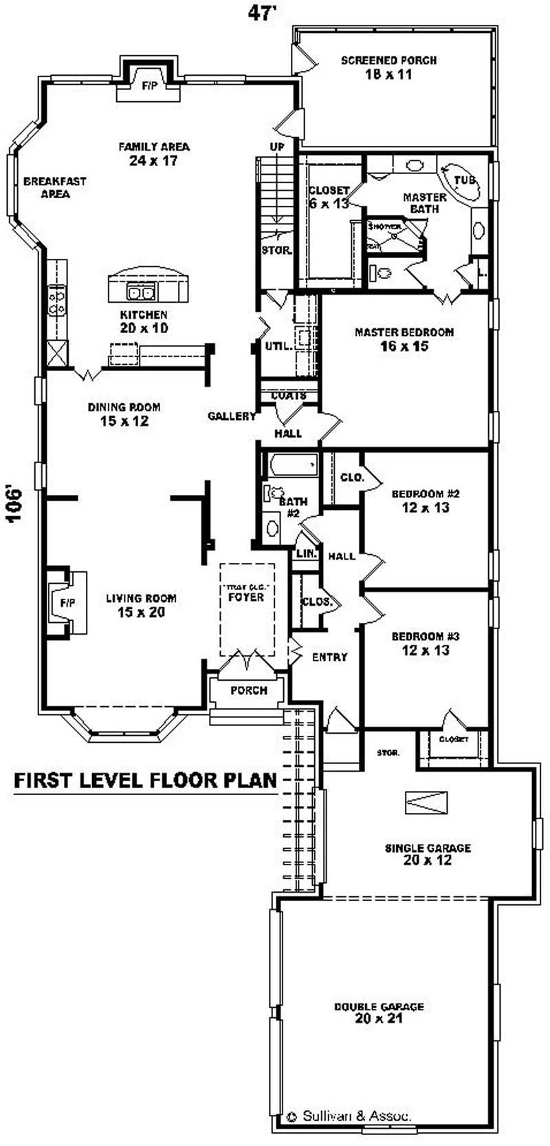 Floor Plan First Story of French Plan #170-2230