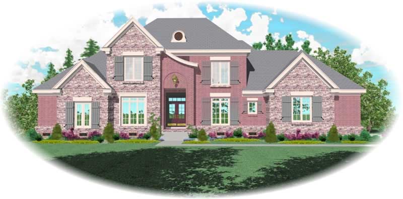 Front view of French home (ThePlanCollection: House Plan #170-2234)