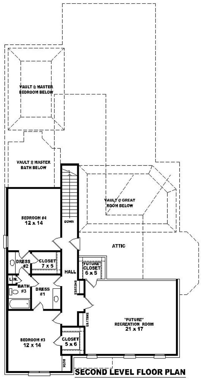 Floor Plan Second Story of French Plan #170-2240
