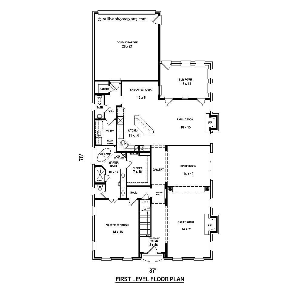 Floor Plan First Story of French Plan #170-2352