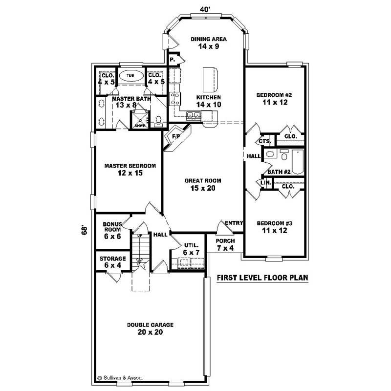 Floor Plan First Story of French Plan #170-2369