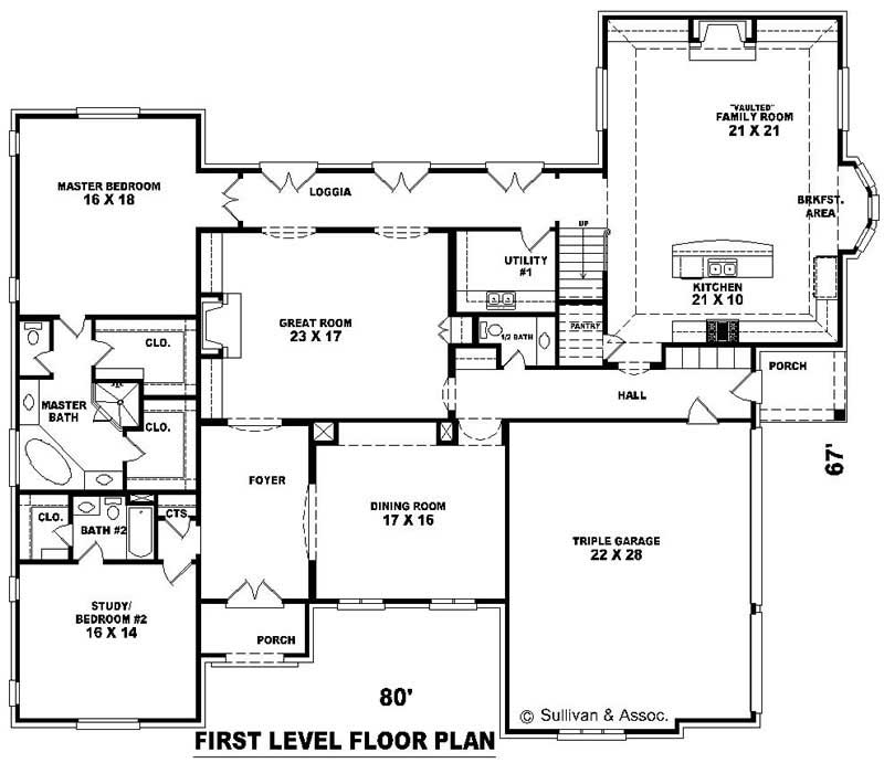 Floor Plan First Story of French Plan #170-2451