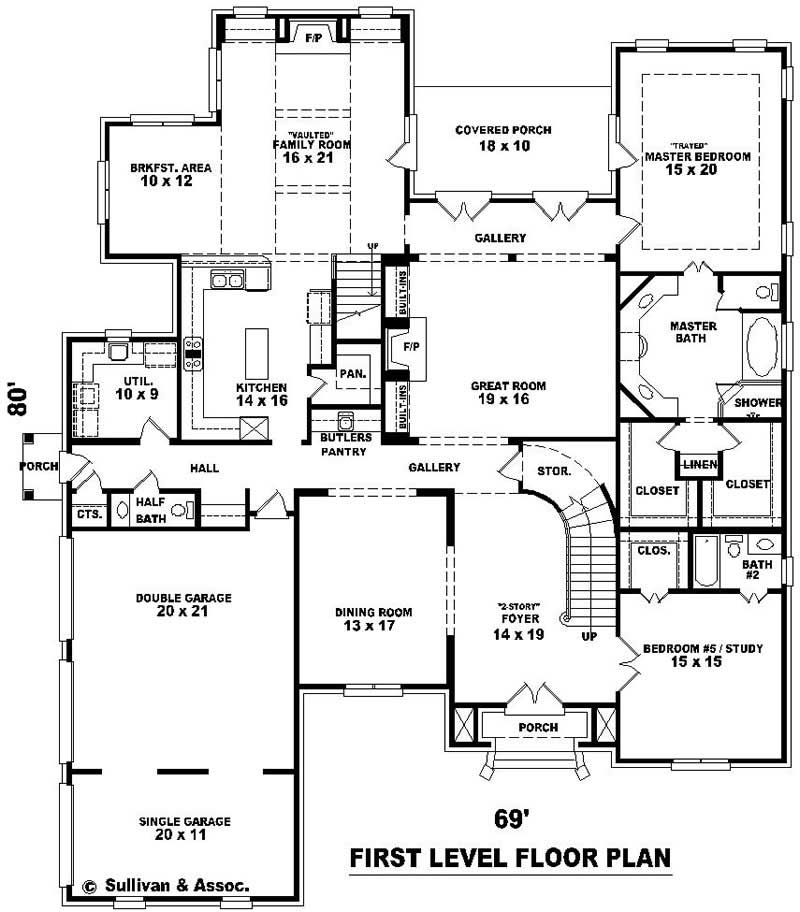 Floor Plan First Story of French Plan #170-2458