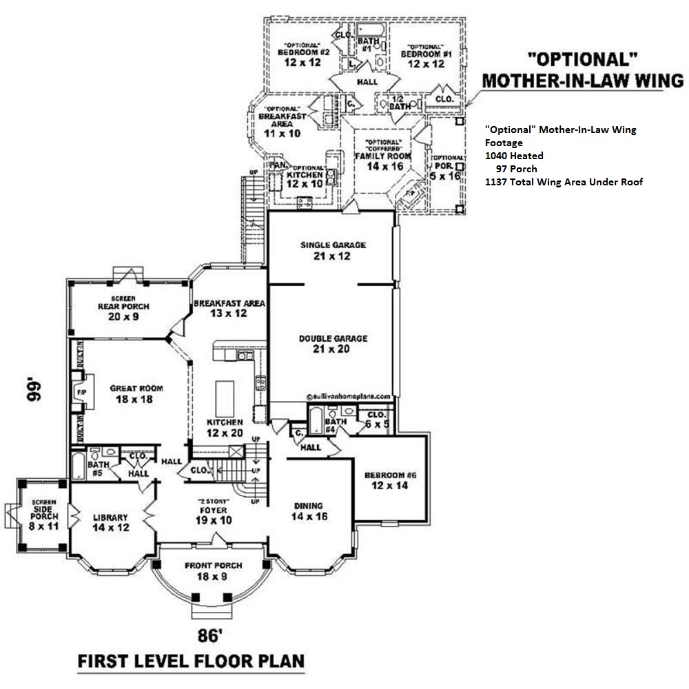 Floor Plan First Story of Southern Plan #170-2459