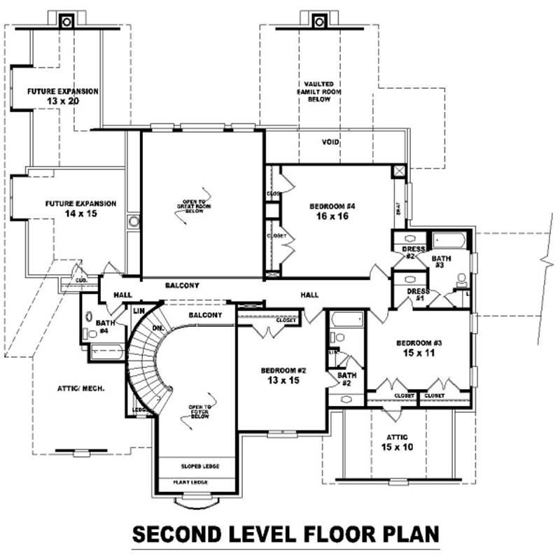 Floor Plan Second Story of French Plan #170-2463