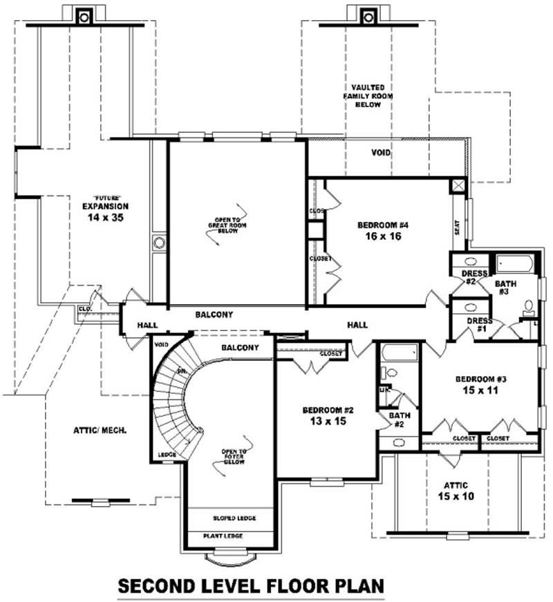 Floor Plan Second Story of French Plan #170-2464