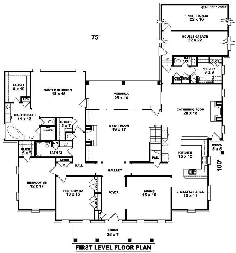 Floor Plan First Story of French Plan #170-2466
