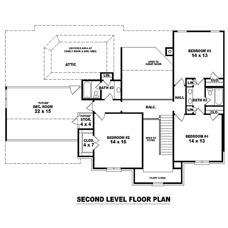 Floor Plan Second Story of Southern Plan #170-2493