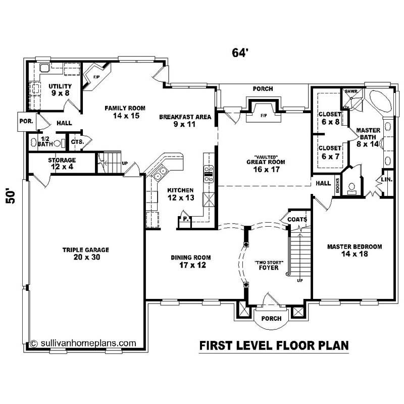 Floor Plan First Story of Southern Plan #170-2495