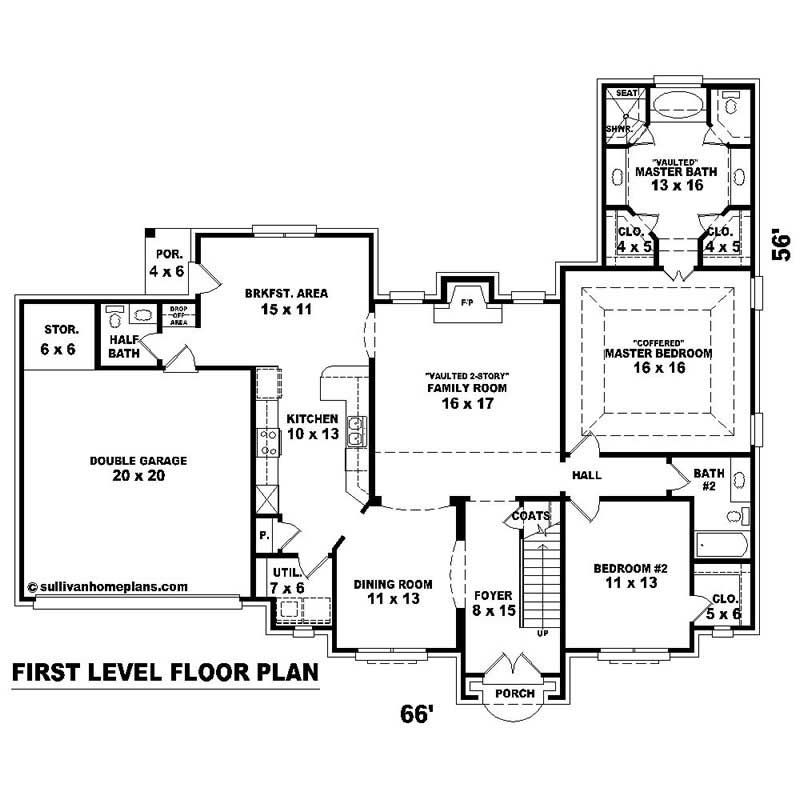 Floor Plan First Story of Southern Plan #170-2497