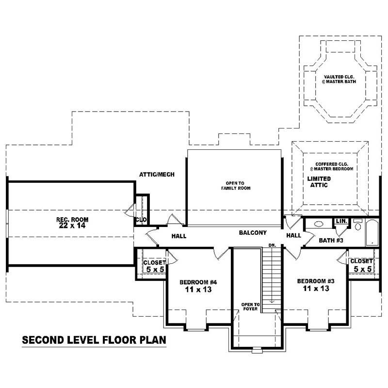 Floor Plan Second Story of Southern Plan #170-2497
