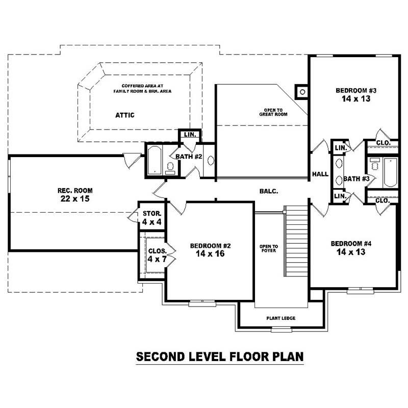 Floor Plan Second Story of Southern Plan #170-2504