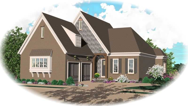 Front view of French home (ThePlanCollection: House Plan #170-2509)