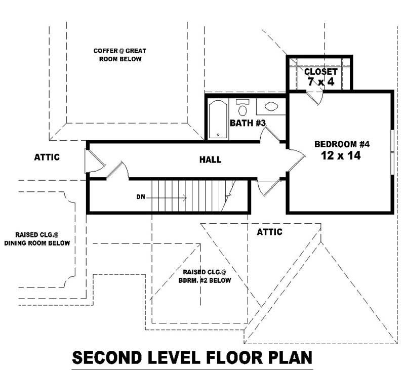 Floor Plan Upper Level of 1 1/2 Story Plan #170-2510