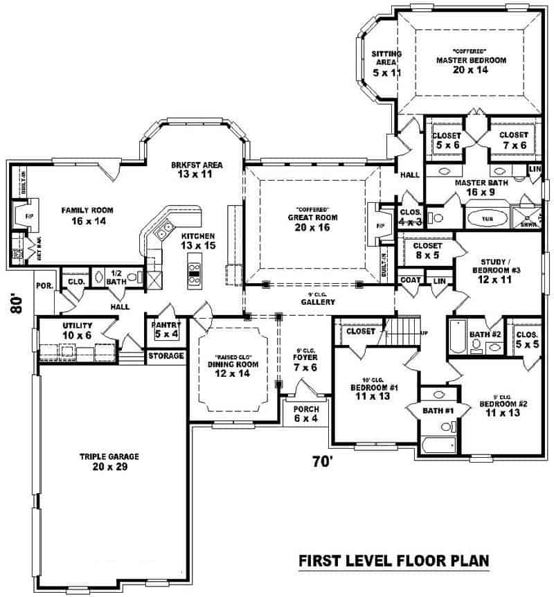 Floor Plan Main Level of 1 1/2 Story Plan #170-2510