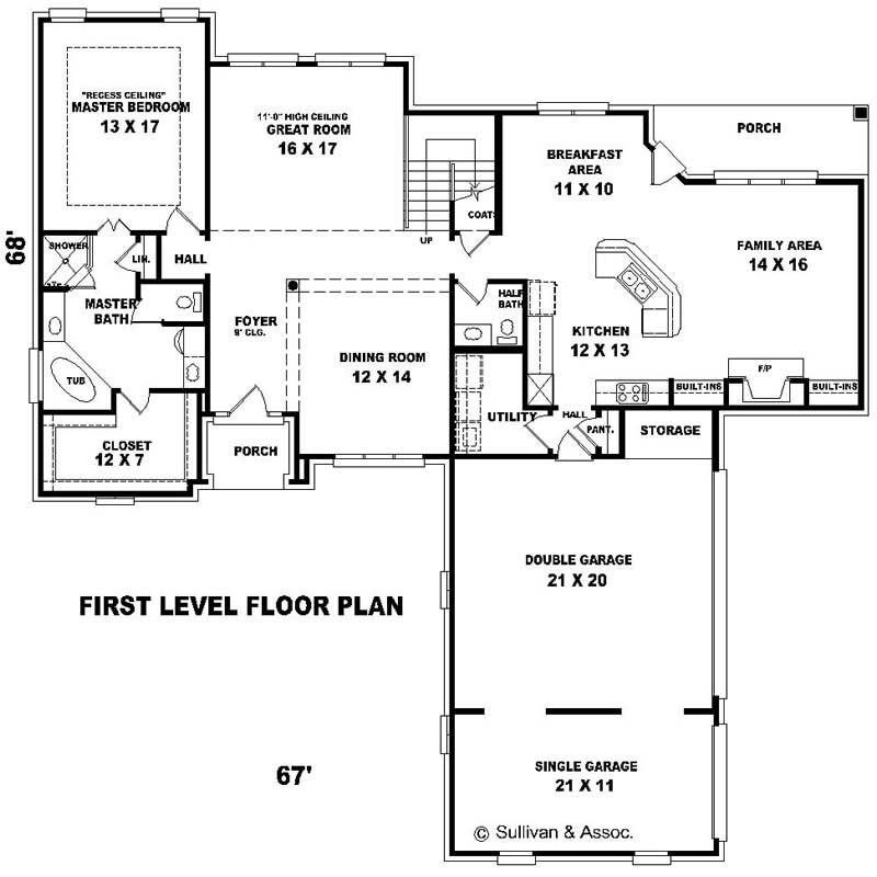Floor Plan First Story of French Plan #170-2517