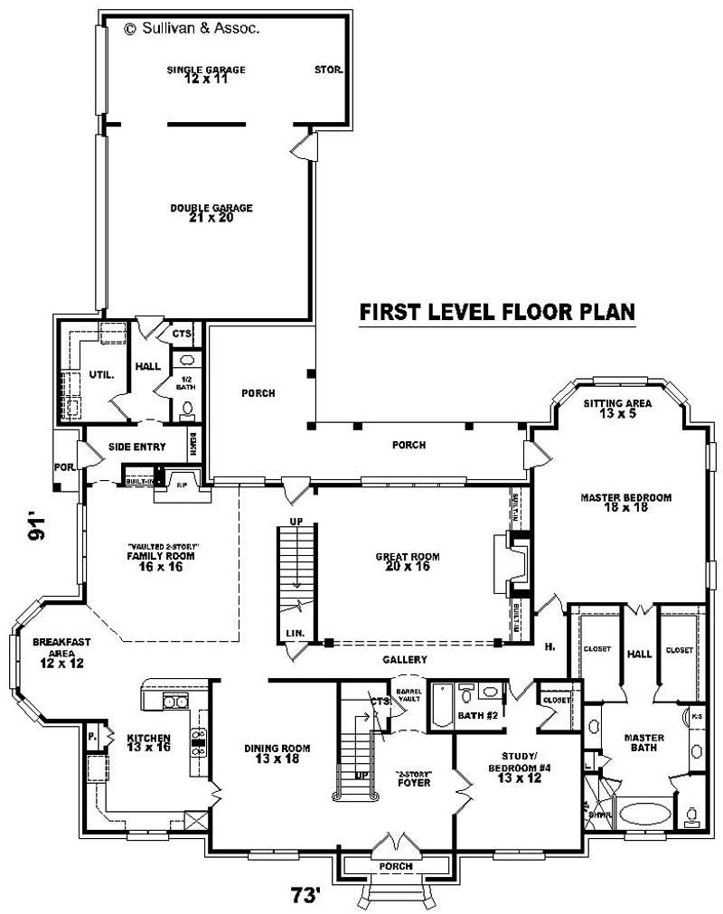 Floor Plan First Story of French Plan #170-2519