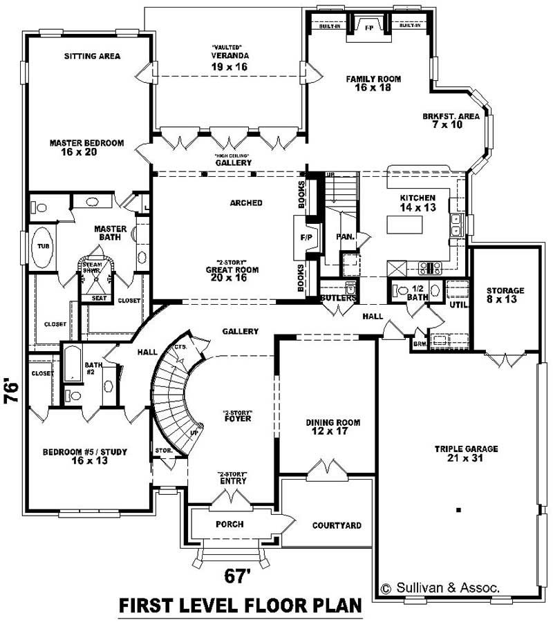 Floor Plan First Story of French Plan #170-2521