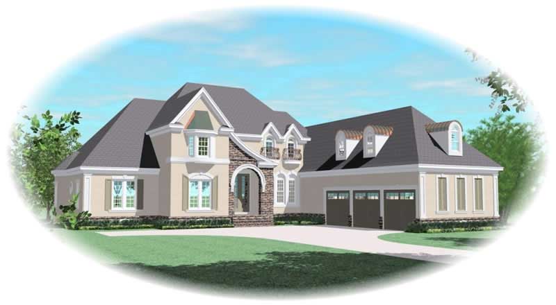 Front view of French home (ThePlanCollection: House Plan #170-2522)