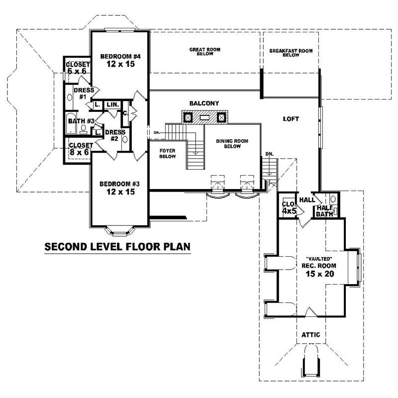 Floor Plan Second Story of French Plan #170-2522