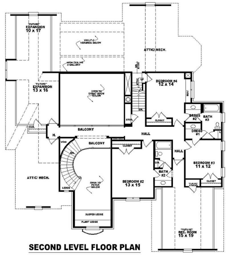 Floor Plan Second Story of French Plan #170-2525