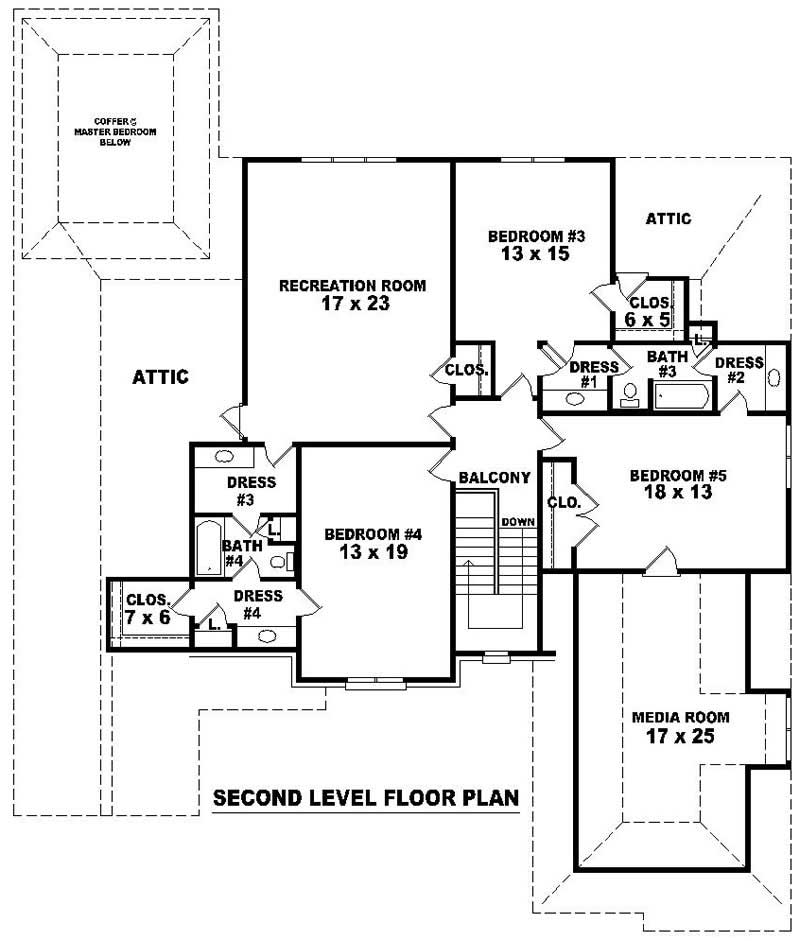Floor Plan Second Story of French Plan #170-2528