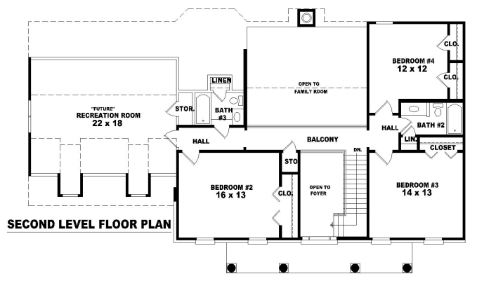Floor Plan Second Story of Colonial Plan #170-2549