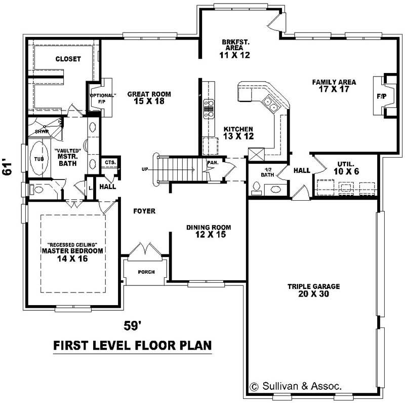 Floor Plan First Story of French Plan #170-2677