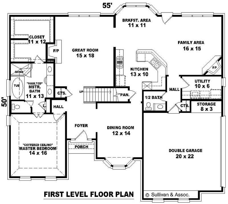 Floor Plan First Story of Traditional Plan #170-2696